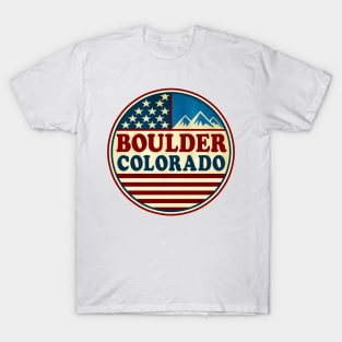 Boulder Colorado Mountains Red White And Blue T-Shirt